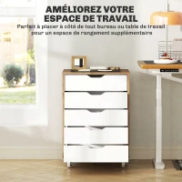 Vinsetto Caisson bureau mobile, meuble rangement bureau sur roulettes, 5 tiroirs, 47,5 x 39,5 x 67,5 cm, blanc et chêne(m-4)