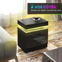 HOMCOM Table de chevet table de nuit lumière LED RVB panneau haute brillance avec 2 tiroirs pour salon chambre à coucher noir(m-5)