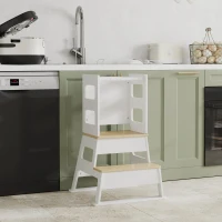 AIYAPLAY Tour d'observation enfant tour d'apprentissage structure trapézoïdale tableau noir 55 x 52,5 x 87,5 cm blanc(m-10)