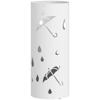 HOMCOM Porte parapluie cylindrique support pour parapluies bac d'égouttement amovible et 4 crochets, Ø 17 x 41 cm, blanc(m-1)