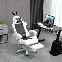 Vinsetto Chaise de gaming avec support lombaire, hauteur réglable, dossier inclinable, oreilles de lapin et appui-tête, noir(m-10)