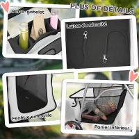 PawHut Poussette buggy pliable animaux chariot pliante chien chat porte-gobelet panier de rangement 75 x 45 x 97 cm gris(m-8)