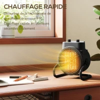 HOMCOM Chauffage d'appoint céramique PTC, radiateur électrique soufflant 2000 W, thermostat réglable, 21,5 x 15,8 x 22 cm, noir(m-4)