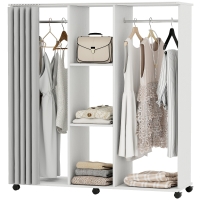 HOMCOM Armoire penderie Meuble de Rangement Mobile 6 roulettes 120L x 40l x 128H cm en bois blanc