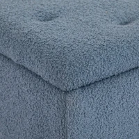 HOMCOM Banc de rangement coffre de rangement revêtement bouclette, pieds en bois de caoutchouc 95 x 38 x 45 cm bleu(m-8)