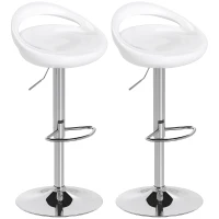 HOMCOM Lot de 2 tabourets de bar chaises de bar hauteur réglable dossier et repose-pieds pivotant à 360° 46x41x76-96cm blanc(m-1)