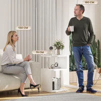 HOMCOM Mesa Auxiliar con Luz LED de 3 Niveles con Estantes y Estructura de Aluminio para Salón Dormitorio 44x38x75 cm Blanco(m-4)