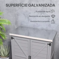 Outsunny Armário de Exterior em Madeira com Tampo de Aço Galvanizado Prateleira 2 Portas  para Armazenamento de Ferramentas 79x43x92 cm Cinza(m-5)