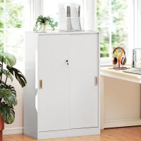 Vinsetto Armoire de Bureau 2 Portes coulissantes verrouillables dim. 80L x 40l x 120H cm 2 étagères en Bois Blanc(m-9)