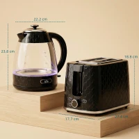 HOMCOM Kettle and Toaster Set, 1.7L 3000W Rapid Kettle with Limescale Filter, 2 Slice Toaster with 7 Browning Controls, Black(m-3)