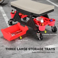 HOMCOM Taboret warsztatowy z kółkami i półką, wysokość 35 cm, do 135 kg, Szary(m-7)