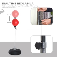 HOMCOM Sac de Frappe sur Pied Punching ball sur pied réglable en hauteur 126-144 cm avec gants, pompe et base de lestage pour adolescents et débutants noir(m-4)