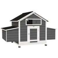 PawHut Coteț din Lemn pentru Exterior cu 2 Cuiburi de Ouă, Adăpost pentru Găini cu Tavă Detașabilă și Acoperiș din Asfalt, pentru 2-4 Găini, Gri(m-11)