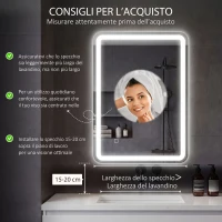 HOMCOM Specchio Bagno LED Touch con Luce Dimmerabile, a 3 Temperature e Antiappannamento, 70x90 cm(m-4)