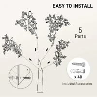 HOMCOM Wieszak ścienny, Wieszak na płaszcze montowany na ścianie, Design drzewa z ptakami, Czarny(m-6)