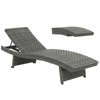 Outsunny Outdoor PE Rattan Sun Lounger, Folding Wicker Garden Lounger Recliner with 4-Level Adjustable Backrest, Rolling Sunbed Lounge Chair with Wheels, Non-Slip Legs for Balcony, Beach, Mixed-grey(m-10)