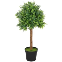 HOMCOM Decorative Artificial Plant, 90cm UV Resistant Faux Boxwood Tree with Plastic Pot and Flocking, Fake Plants for Indoor Outdoor Decor, Green(m-10)