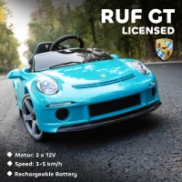 AIYAPLAY Kids Electric Car, 12V Licensed RUF GT Ride on Car with Suspension, Remote Control, Music, for 3-5 Years, Blue(m-4)