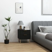 HOMCOM Table de chevet, table de nuit cannelée avec 2 tiroirs et pieds en acier, pour chambre à coucher, salon, noir(m-10)