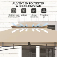 Outsunny Tonnelle de barbecue à deux niveaux auvent de réception pour jardin avec lumière LED 240 x 150 x 250 cm kaki(m-4)