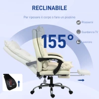 Vinsetto Sedia Ufficio Ergonomica Sedia Scrivania Reclinabile, Poggiapiedi, Beige(m-5)