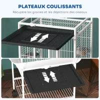 PawHut Cage oiseaux, voliere oiseaux à roulettes avec support, plateau coulissant, perchoir en bois, 62,5x62,5x156cm, blanc(m-4)