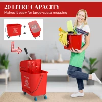 HOMCOM Carrello Pulizie Carrello Lavapavimenti con Strizzatore 60x27x70.5cm Rosso(m-4)