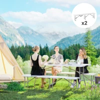 Outsunny Set di 2 panche pieghevoli con maniglia per trasporto in Metallo e HDPE 182 x 28 x 42 cm Bianco(m-6)