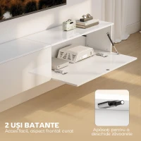 HOMCOM Dulap TV Suspendat 180 cm pentru TV până la 75 Inch, Dulap Modern pentru Living cu Uși cu Deschidere prin Apăsare și Orificii pentru Cabluri, Consolă Multimedia Montată pe Perete, Alb Lucios(m-5)