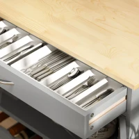 HOMCOM Modern Kitchen Trolley, Rolling Island Storage Cart with Drawer, 9-bottle Wine Rack, Door Cabinets, Wooden Countertop, Grey(m-8)