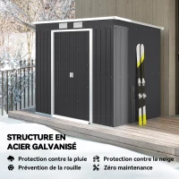 Outsunny Abri de jardin 2,77 m² 213 x 130 x 172 cm kit de fondation porte coulissante ventilations acier galvanisé gris foncé(m-4)