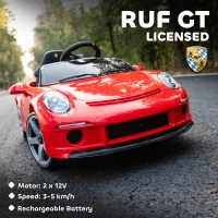 AIYAPLAY Kids Electric Car, 12V Licensed RUF GT Ride on Car with Suspension, Remote Control, Music, for 3-5 Years, Red(m-4)