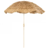 Outsunny 150 cm Umbrelă Hula cu acoperiș din paie Tiki pentru plajă și grădină, cu ancoră pentru nisip, înălțime reglabilă și funcție de înclinare, umbrelă de soare cu acoperiș din paie(m-6)