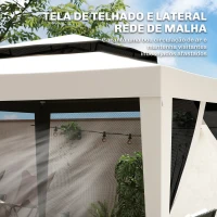 Outsunny Pérgola de Jardim com 4 Mosquiteiras Teto Duplo 8 Orifícios de Drenagem e Estrutura de Metal 297x297x268 cm Creme(m-6)