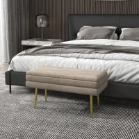 HOMCOM Banc banquette coffre de rangement 2 en 1 assise aspect velours et pieds acier - 79,5L x 37,5P x 43H cm beige et doré(m-10)