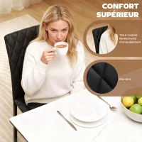 HOMCOM Lot de 4 chaises de salle à manger, chaises de cuisine, capitonnage rhombique et pieds en métal, 41x50x91cm, noir(m-5)