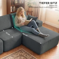 HOMCOM Modulares Ecksofa, L-förmiges Sofa-Bett mit tiefem Sitz, breiten Armlehnen, 2 Kissen, Dunkelgrau(m-6)