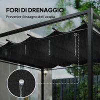 Outsunny Pergola Gazebo 3x3 m con Tetto Scorrevole UV30+ e 4 Pareti Laterali, Grigio Scuro(m-7)