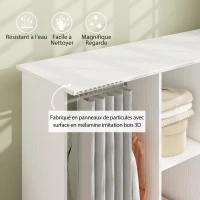 HOMCOM Armoire penderie Meuble de Rangement Mobile 6 roulettes 120L x 40l x 128H cm en bois blanc(m-4)