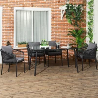 Outsunny Salon de Jardin 4 personnes en rotin PE avec chaises empilables et coussins, plateau en verre trempé cadre en aluminium(m-10)