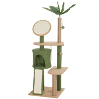 PawHut Cat Tree for Indoor Cat Large Adult with Green Leaves, 55 Inch Cat Tower with Cat Scratching Posts, Cat Condo, Scratching Pad, Ramp, Two Dangling Balls, Green(m-10)