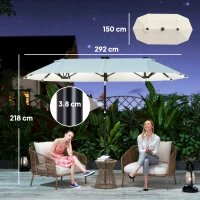 Outsunny Ombrellone Doppio con Luci LED e Manovella, in Poliestere e Acciaio, 2.92x1.5x2.2 m, Beige(m-3)