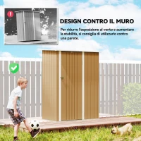 Outsunny Capanno Porta Attrezzi in Metallo con Tetto Inclinato e Porta Bloccabile, 142x86x189 cm, Giallo(m-6)
