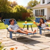 Outsunny Foldable Sun Lounger, Beach Chaise Lounge with Reading Hole, Arm Slots, 5-Position Adjustable Backrest, Side Pocket, Pillow for Garden, Beach, Pool, Grey(m-2)