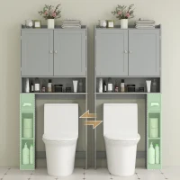 HOMCOM Meuble WC dessus de toilette ou machine à laver, 2 portes, 3 compartiments, porte-papier toilette, 80x19,5x170cm, gris(m-7)