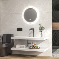 kleankin Miroir rond lumineux LED de salle de bain Ø 70 cm mural avec éclairage 3 couleurs interrupteur tactile 23W blanc argent(m-10)