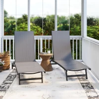 Outsunny Set 2 Lettini Prendisole con Schienale Reclinabile, in Alluminio e Tessuto Traspirante, 66x165x102 cm, Grigio Scuro(m-9)