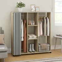 HOMCOM Armoire penderie Meuble de Rangement Mobile 6 roulettes 120L x 40l x 128H cm en bois naturel(m-7)