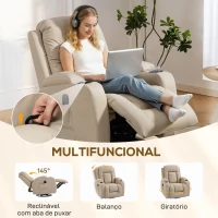 HOMCOM Poltrona de Massagem Reclinável até 145° com 8 Pontos de Massagem por Vibração Função de Aquecimento 82x99x103 cm Creme(m-5)