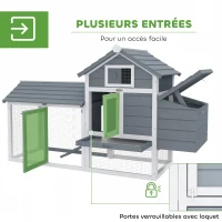 PawHut Petit poulailler cottage cage à poules sur pied dim. 150,5L x 54l x 87H cm multi-équipement bois massif de sapin(m-5)